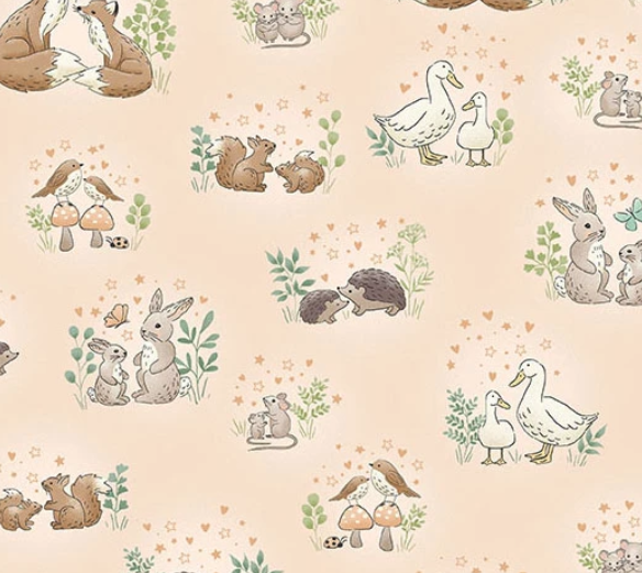 Little Ones by Makower UK Hugs Coral fabric yardage sold in half-yard increments