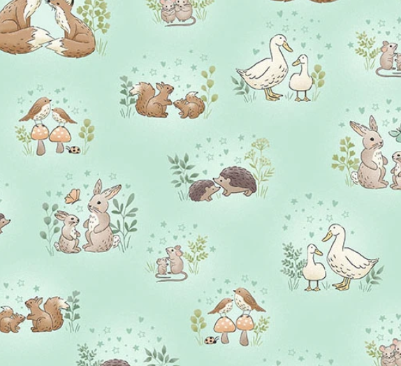 Little Ones by Makower UK fabric Hugs Teal MU-189-T sold in half-yard increments