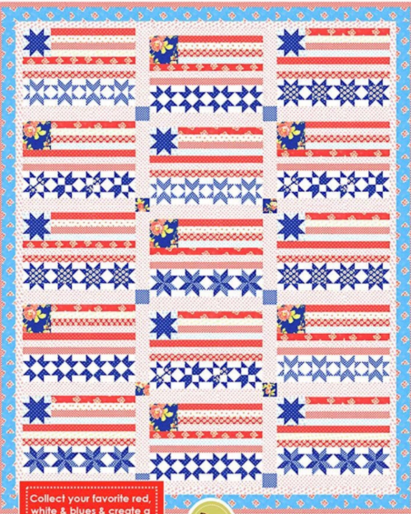 Stars & Stripes Forever Quilt Kit featuring Rosie by Fig Tree & Co with pattern and fabrics for 58x71 inch quilt top and binding
