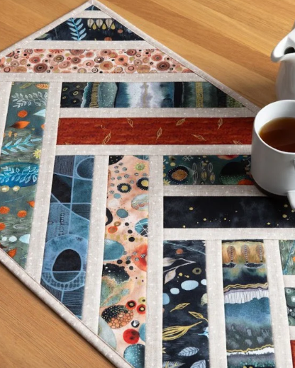 Log Jam Runner Quilt-As-You-Go Batting Kit pre-order with fusible printed batting and video tutorial for 16x43 inch table runner