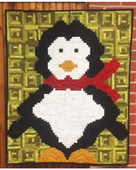 Waddles Quilt Kit with penguin design, fabrics and pattern included, 32x40 inches quilt top kit