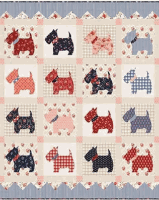 Blossoms & Barkers Quilt Kit 48x48 quilt top featuring Blossom Jubilee fabric by Bunny Hill Designs