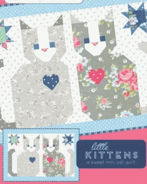 Little Kittens Mini Quilt Kit 12x18 with A Cat Named Stitch fabrics and pattern by Camille Roskelley
