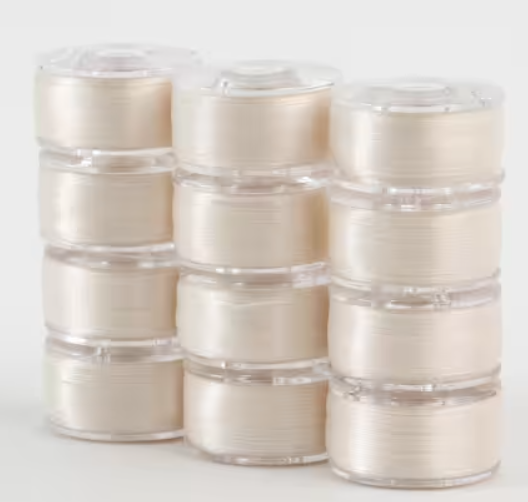 Tube of 12 SuperBobs Polyester Bobbin Class 15 off white for quilting and embroidery