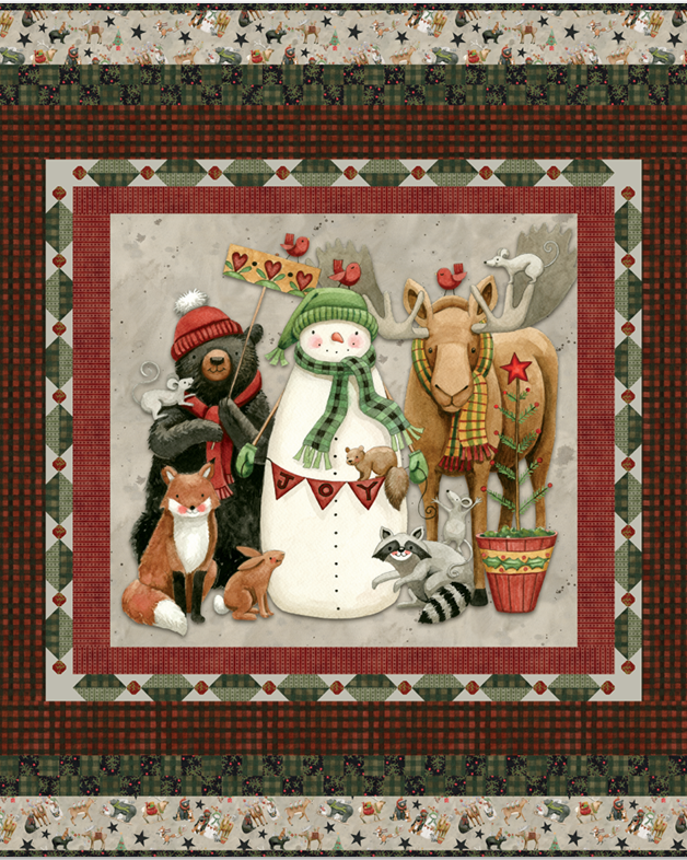 Northern Christmas Panel Quilt Kit with festive fabric panel and pattern for 51.5 x 62.5 inch quilt top