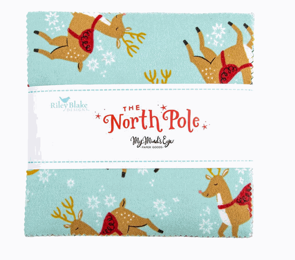 The North Pole 5" flannel stacker 42-piece precut bundle by My Mind's Eye for Riley Blake Designs