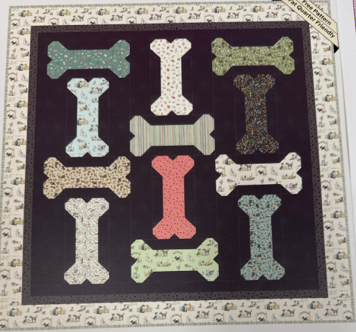 Bone-ified Quilt Kit featuring Pooch design by Makower UK, 63x63 inches quilt top fabric kit for pre-order