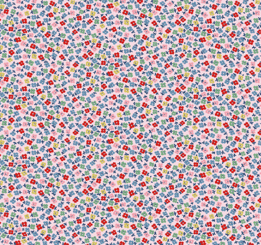 Cath Kidston Signature Collection Teeny One Pink fabric with nostalgic florals and playful British-themed prints