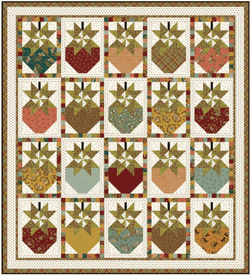 Berry Baskets Quilt Kit featuring colorful berry basket blocks in a 57.5" x 63.5" quilt design