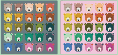 Bjorn Bear Quilt Kit featuring colorful bear faces in two colorways made with Bella Solids fabric by Elizabeth Hartman