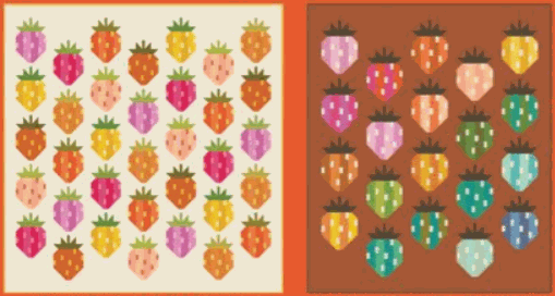 Berry Season Quilt Kit with colorful berry patterns in cream and brown background options by Elizabeth Hartman