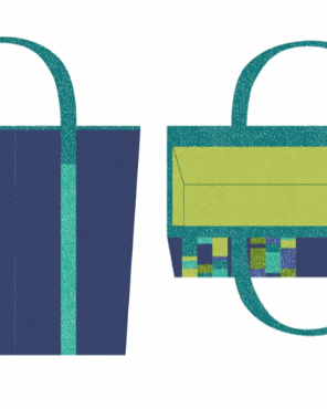Blue Colorblock Tote Bag with asymmetrical stripes and Dotty Thatched fabric by Robin Pickens
