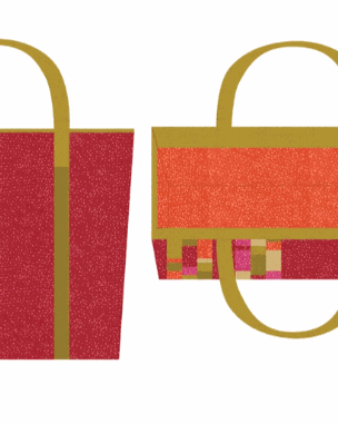 Colorblock Tote Bag Kit featuring Dotty Thatched fabric by Robin Pickens with modern asymmetrical stripes and interior pocket