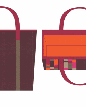 Burgundy Colorblock Tote Bag with asymmetrical stripes and Dotty Thatched fabric by Robin Pickens