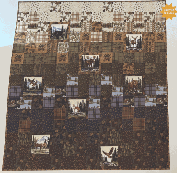 A Day in the Northwoods Quilt Kit featuring Northwoods Lodge by Deb Strain, 63x67.5 inch quilt, two options with or without designer backing, pre-order shipping July 2026