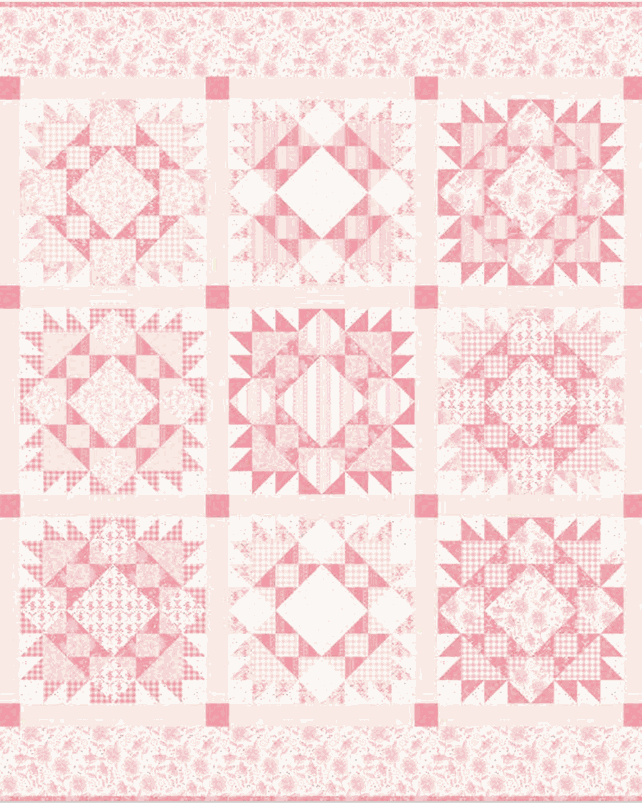 Rose Berry Quilt Kit featuring Sweet Pink fabric bundle and pattern by My Mind's Eye for a 68x68 inch quilt