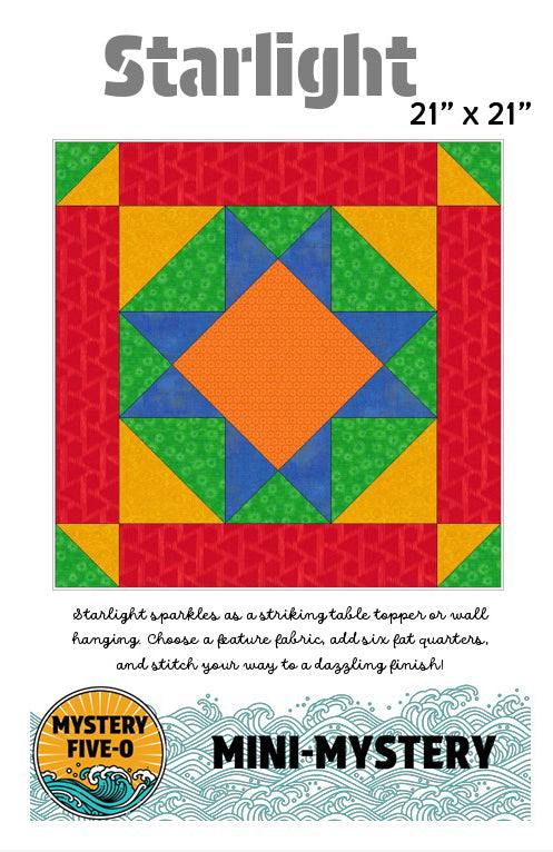 M50 Starlight Mini-Mystery digital pattern for 21x21 inch mini quilt with vibrant star design