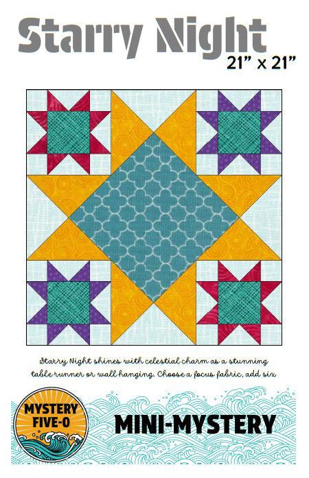 Starry Night from Mystery Five-0 21x21 quilt pattern digital download with celestial star design