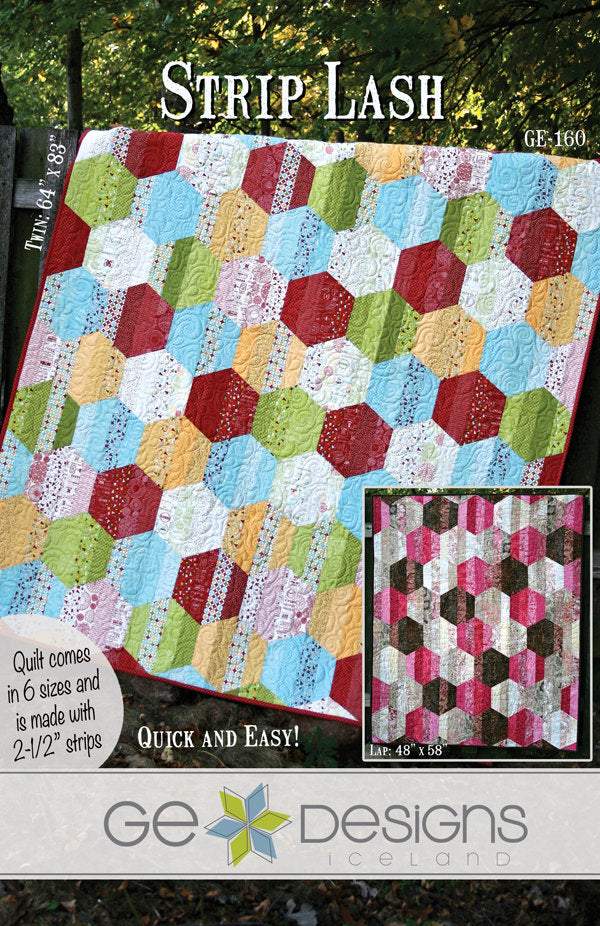 Strip Lash Pattern 160 quilt made from 2-1/2 inch strips in multiple sizes with specialty ruler guidance