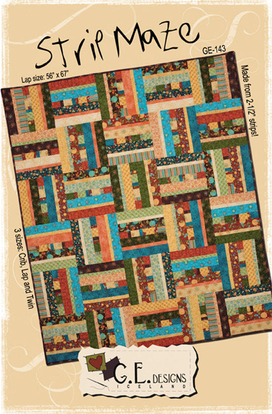 Strip Maze Pattern quilt with 2-1/2 inch strips in crib, lap, and twin sizes
