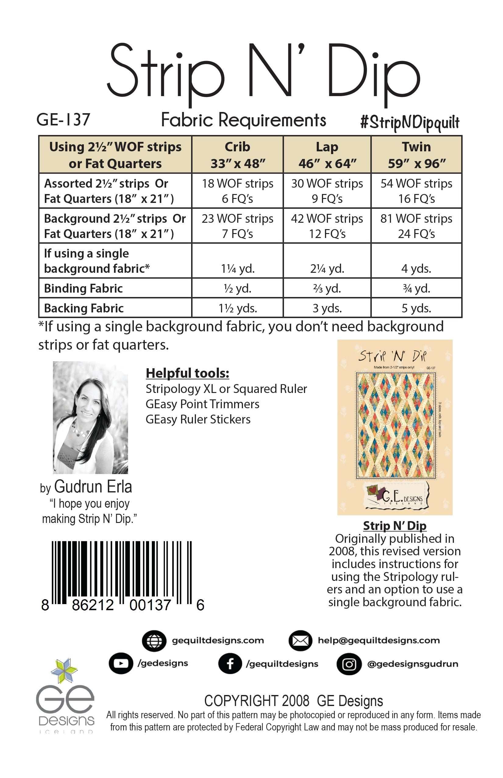 Strip N' Dip quilt pattern showing colorful 2.5 inch strip patchwork design