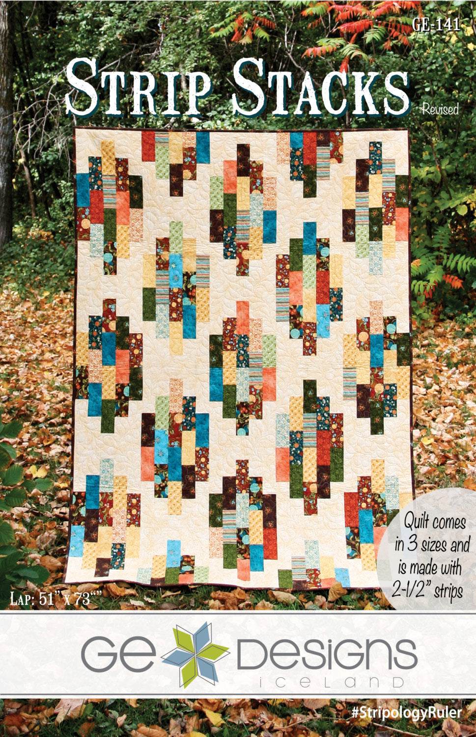 Strip Stacks Pattern quilt made with 2.5 inch strips and background yardage, available in crib, lap, and full sizes