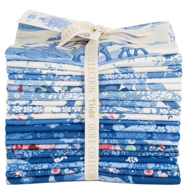 Something Blue Fat Quarter Bundle by Tilda featuring 20 coordinated blue and white floral fabric patterns