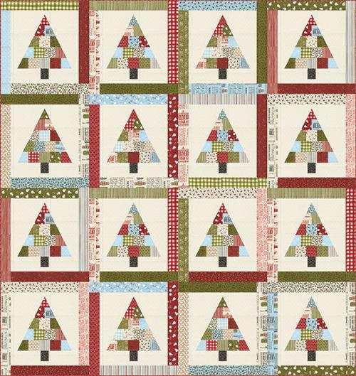 Quilt with PATTERN-The Tree Farm featuring patchwork Christmas trees by Sweetwater for Moda Fabric