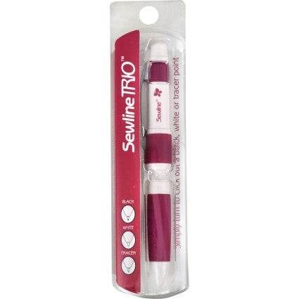 Sewline Trio Marking Tool with black and white 0.9mm leads and roller ball tip in packaging