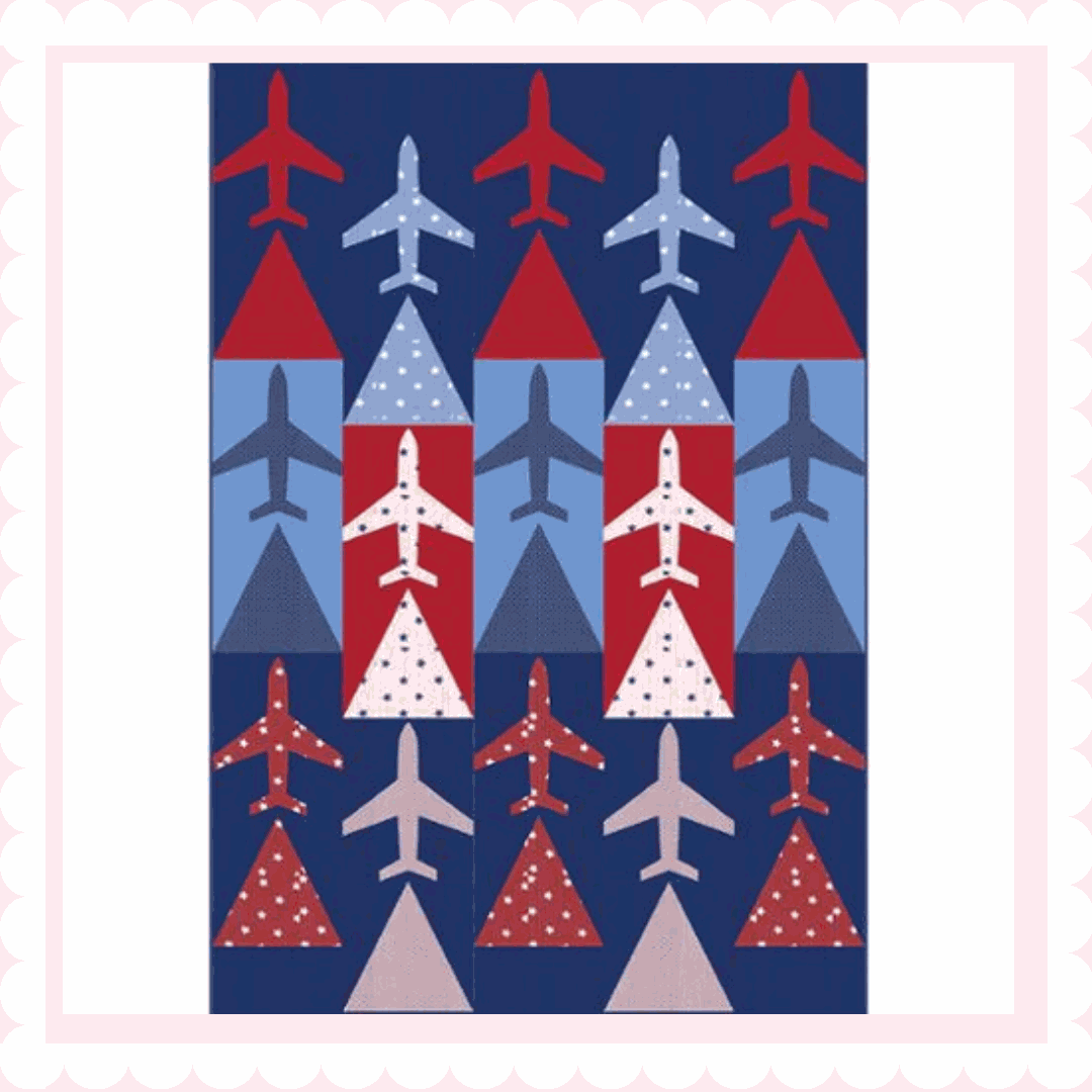 Up and Away Quilt Kit with patriotic red, white, and blue Star Spangled patterns by April Rosenthal