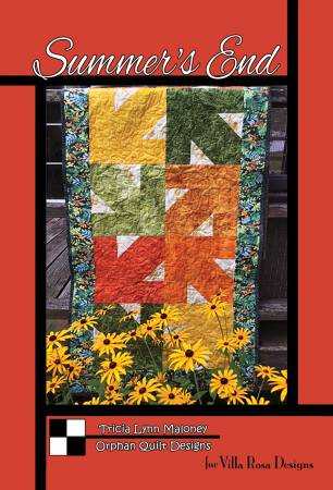Summer's End pattern card quilt design by Villa Rosa Designs with autumn leaf blocks and floral border