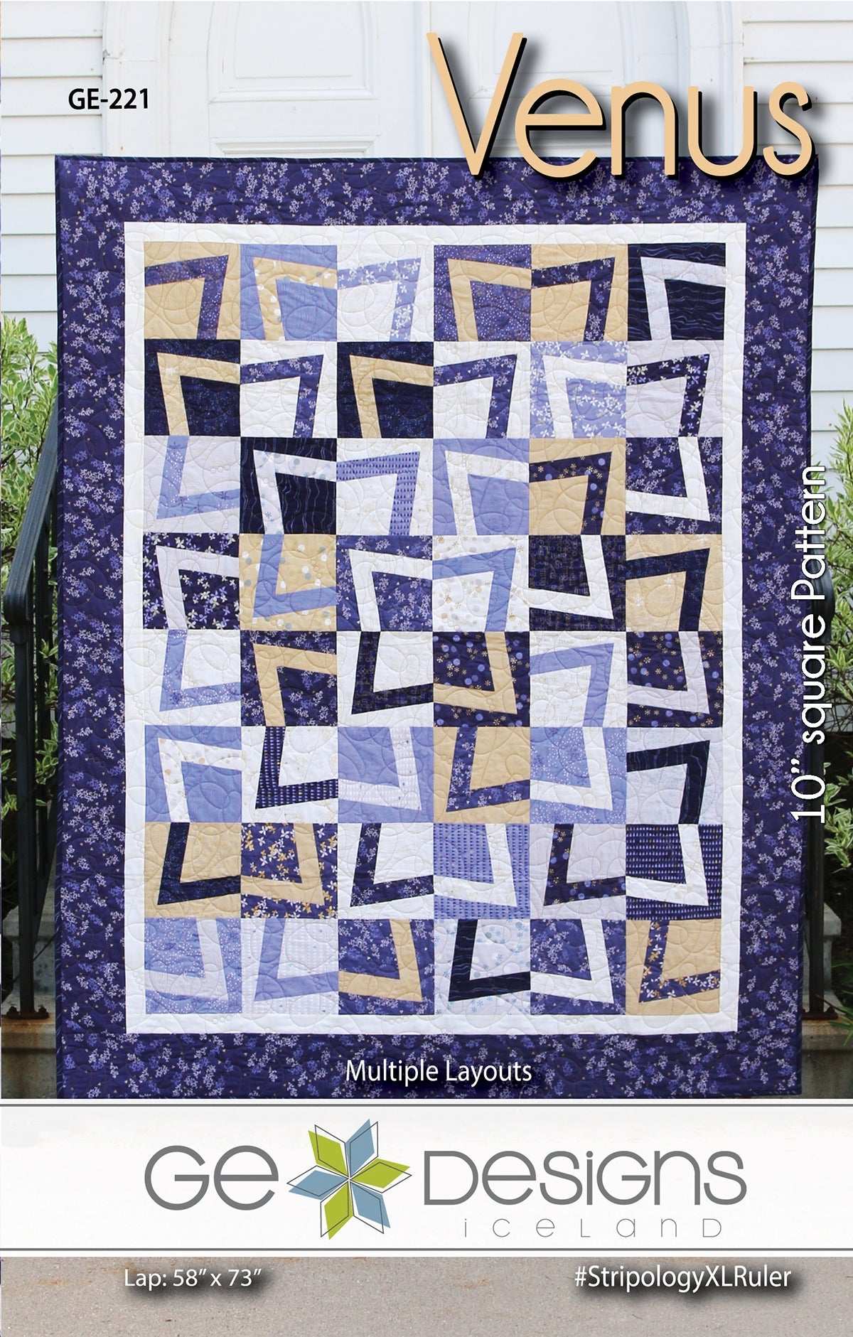 Geometric Venus 10" square quilt pattern with four layout options and five size choices