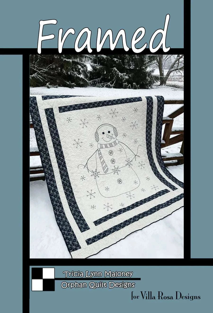 Orphan Quilts framed snowman quilt pattern 54x62 inches by Villa Rosa Designs