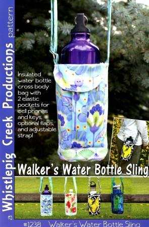 Walkers Water Bottle Sling insulated crossbody bag with two elastic pockets, adjustable strap, and optional flaps