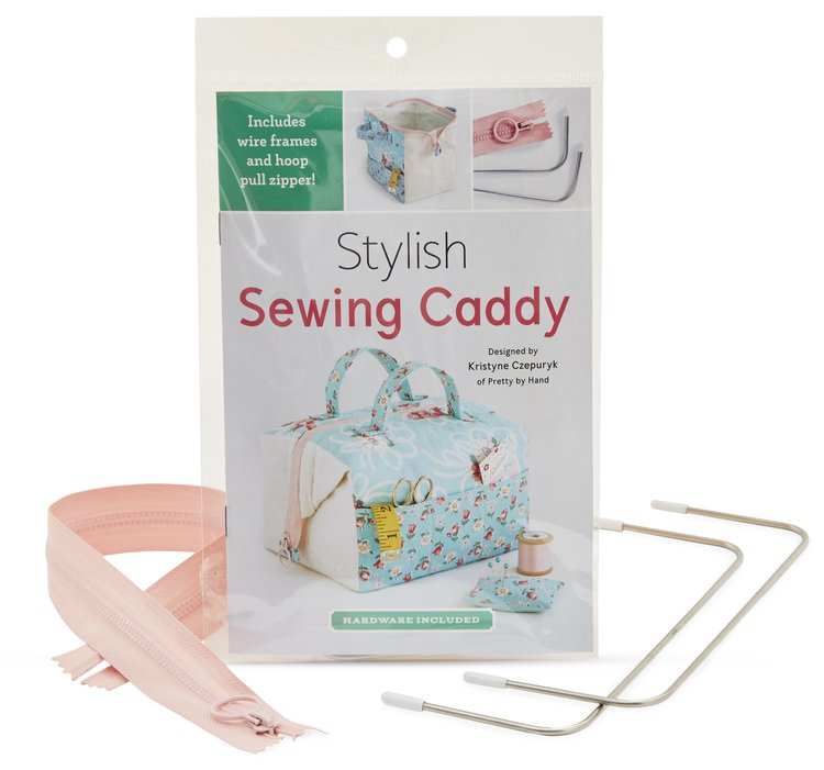 Stylish sewing caddy kit with wire frames and zipper for organizing sewing essentials