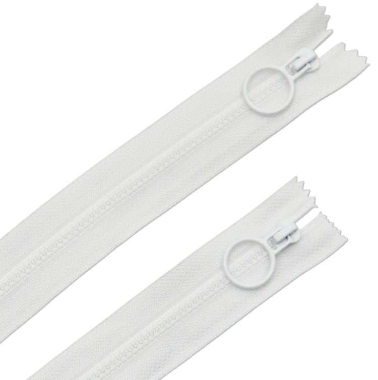 Two white 16" hoop pull zippers for sewing projects, 2 pack