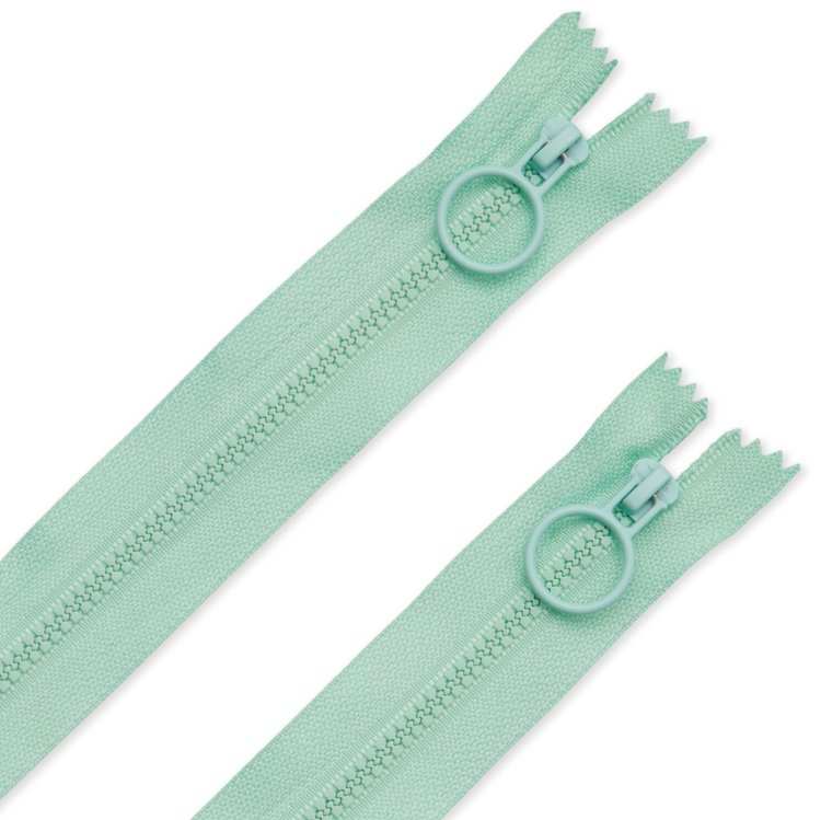 Pair of mint 8" hoop pull zippers for bags and pouches