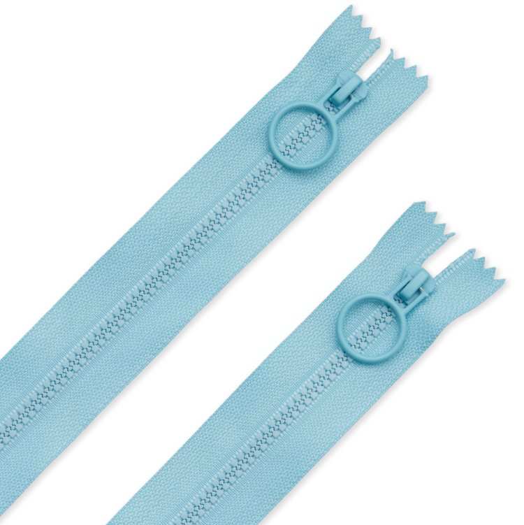 Two light blue 9-inch hoop pull zippers for bags and pouches pack