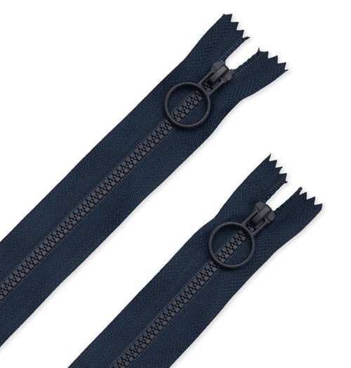 Two navy 16" hoop pull zippers with circular pulls, 2 pack
