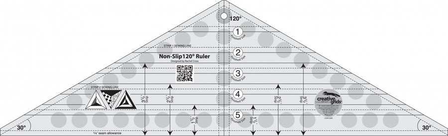 Creative Grids 120 Degree Triangle Ruler with black and white markings for quilting and fabric cutting