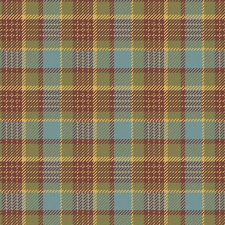 Farmer's Daughter Rustic Scarlet plaid fabric with muted blue, brown, and yellow tones for quilting and home décor
