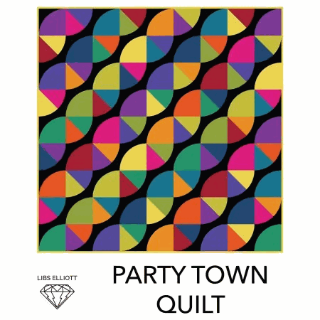 Colorful Party Town quilt pattern by Libs Elliott featuring curved piecing for confident beginners