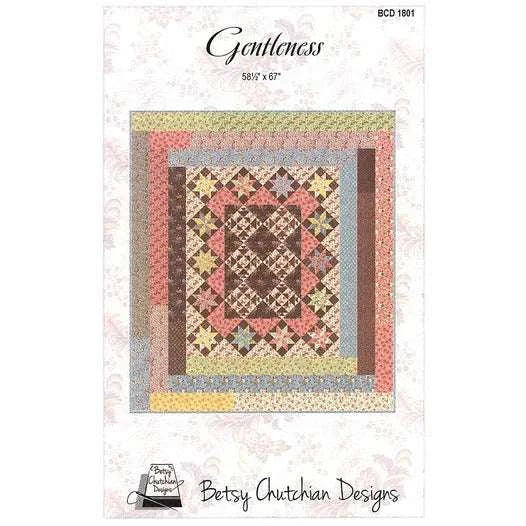 Gentleness Quilt Pattern by Betsy Chutchian with multi-colored star and square design, finished size 58.5 x 67 inches