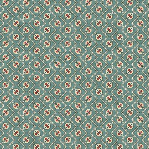 Farmer's Daughter Plow Indian Ocean fabric with vintage floral pattern in blue and red tones