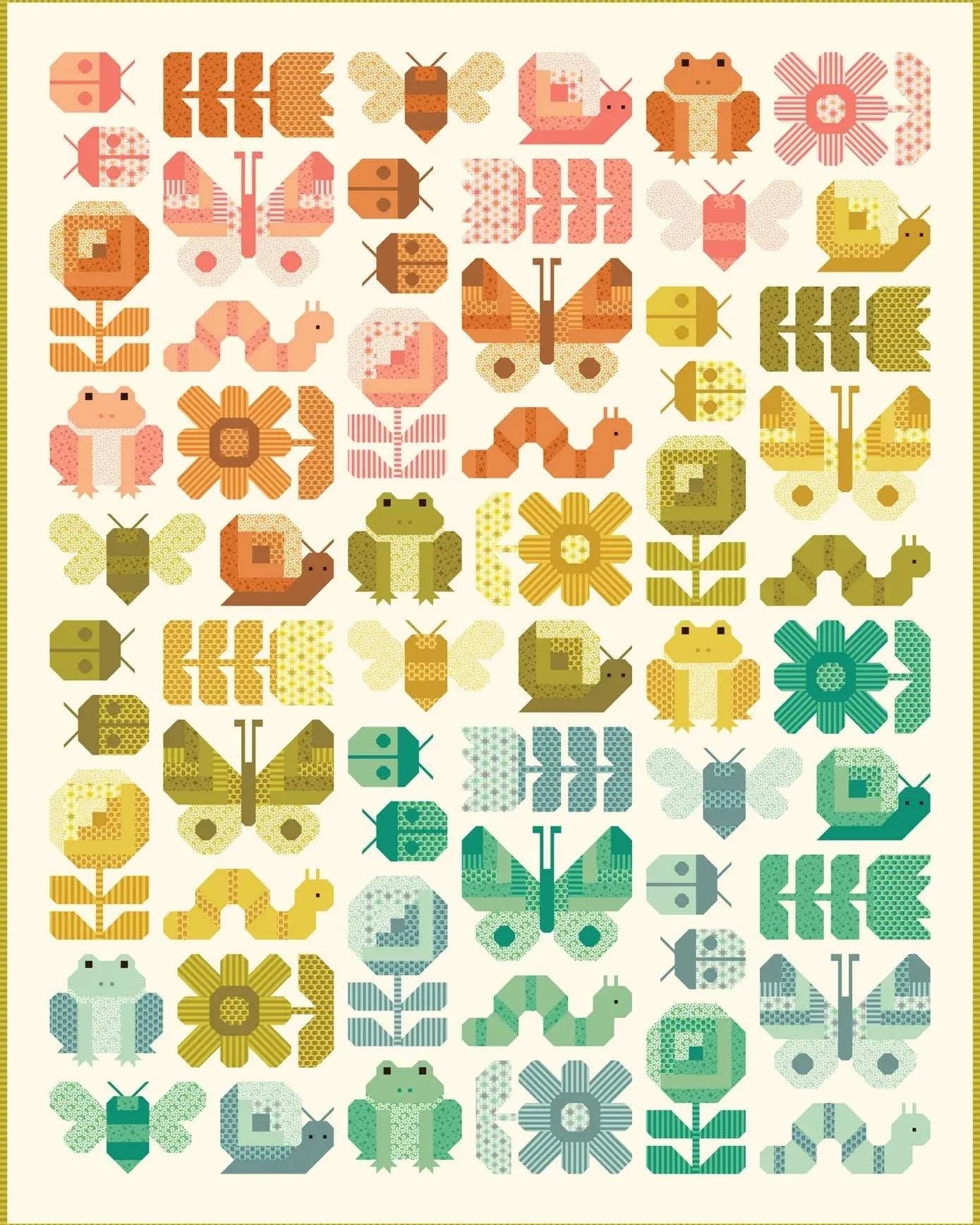 Busy Backyard Pajama Party Quilt Kit with Popcorn fabric by Elizabeth Hartman, two colorways, pre-order for November 2026 shipping