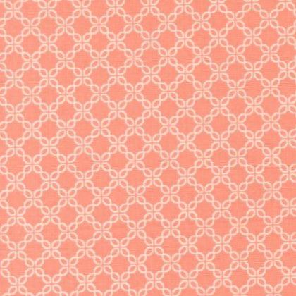 Sunbonnet Lattice Blender Coral fabric with white lattice pattern by Heather Briggs for Moda Fabrics