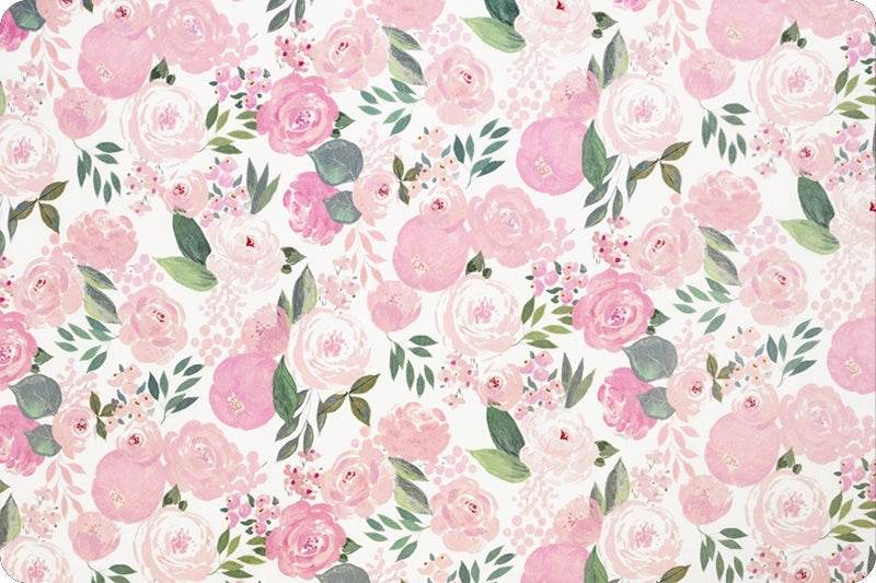 Shannon Fabric Mother's Bouquet floral print pink watercolor design on white background