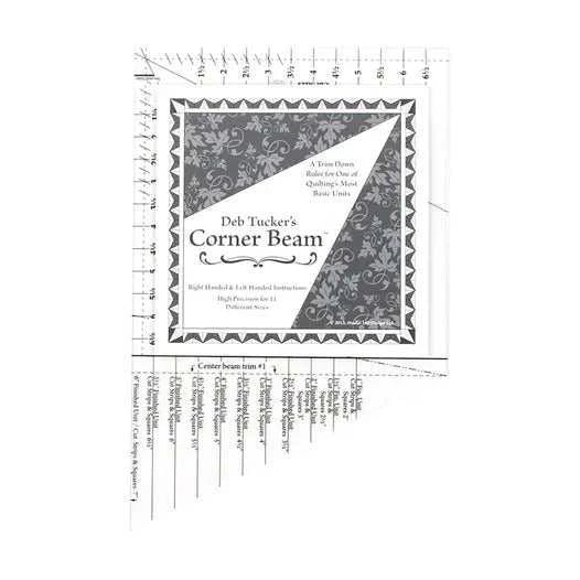 Studio 180 Corner Beam ruler by Deb Tucker for precise quilt block cutting and sharp points, 7x11 inches.