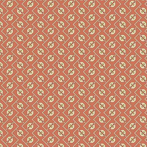Farmer's Daughter Plow Coral fabric with vintage floral geometric pattern by Edyta Sitar