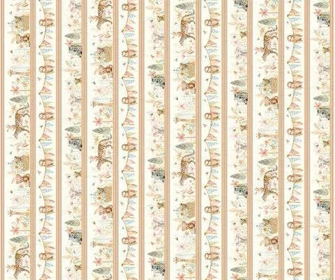 Mini Menagerie Scenic Jungle Stripe fabric by Audrey Jeanne Roberts with baby animal patterns and stripes for nursery decor and quilting